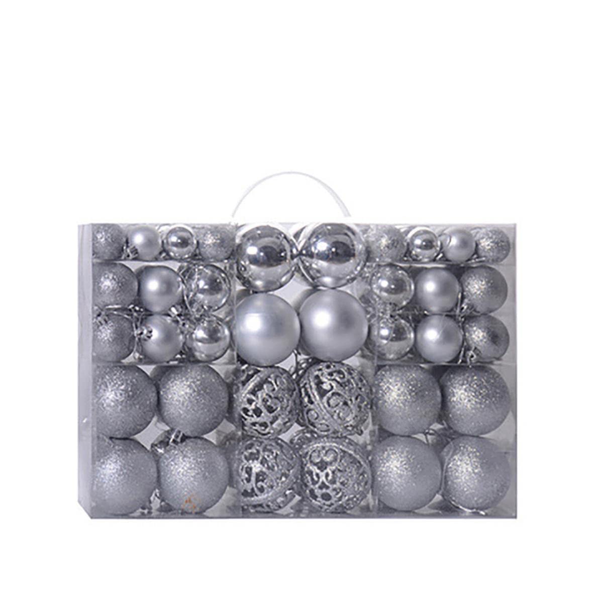 100PCS 3/4/6cm Adornos de Bolas de Navidad Decoración de árbol de Navidad Rosa Bola Brillante Hueca Bola Mate Decoraciones de Navidad para el hogar-Plata, 3 4 6 cm