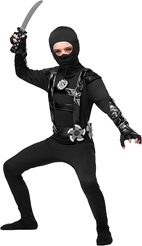 Miniatura 3 de Spooktacular Creations Disfraz de ninja negro de Halloween para niños, disfraz de ninja de lujo para Halloween, Negro -