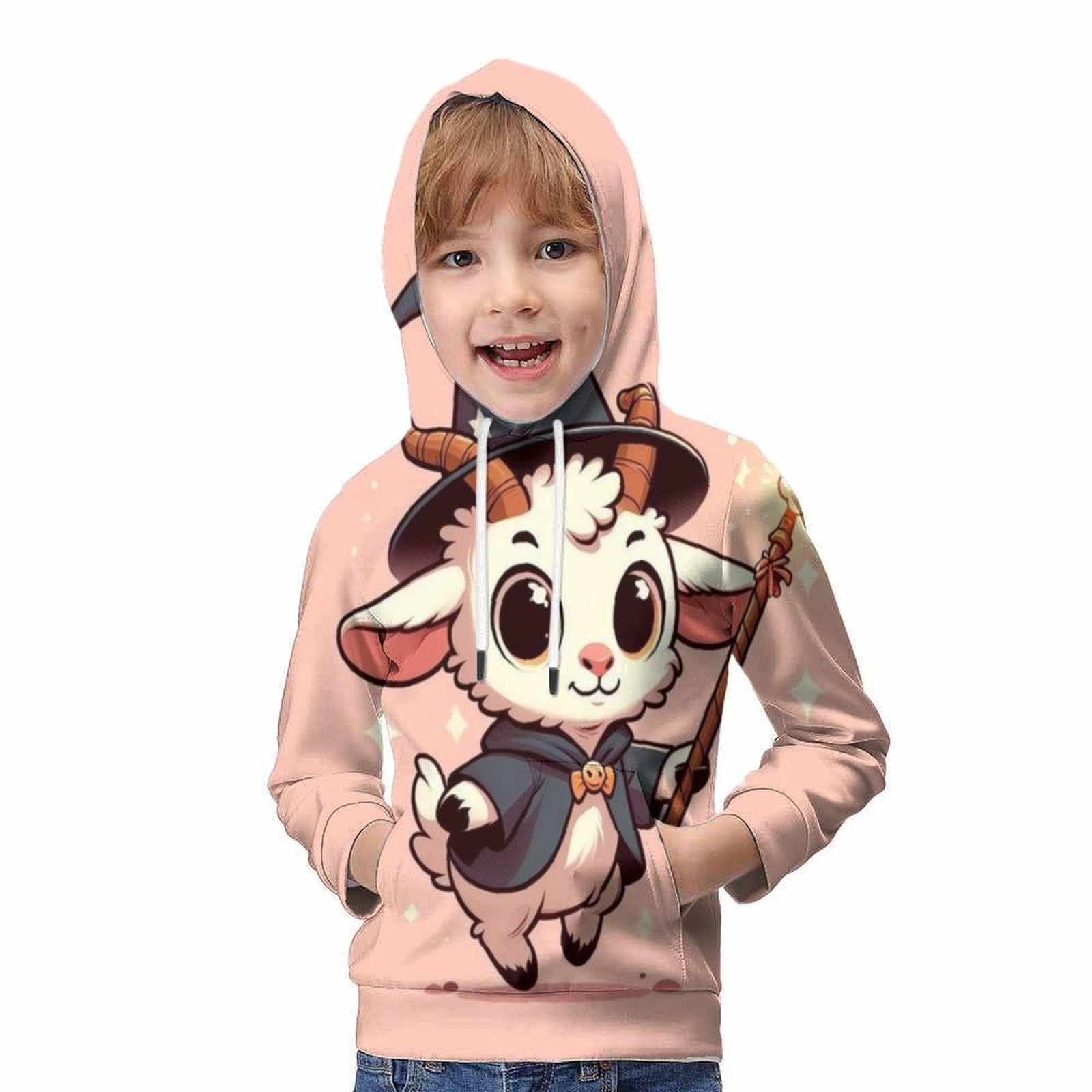 Cabra Sudaderas con Capucha para Niño Y Niña 3D Hoodie Impresión Sueltos Jerséis Sudadera Ligera Sudadera con Cordón Y Bolsillos 6-15 Años