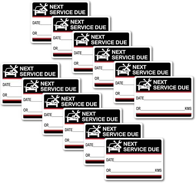 Service Due Stickers 12pk 70x50mm Quality Water/Fade Proof Vinyl ...