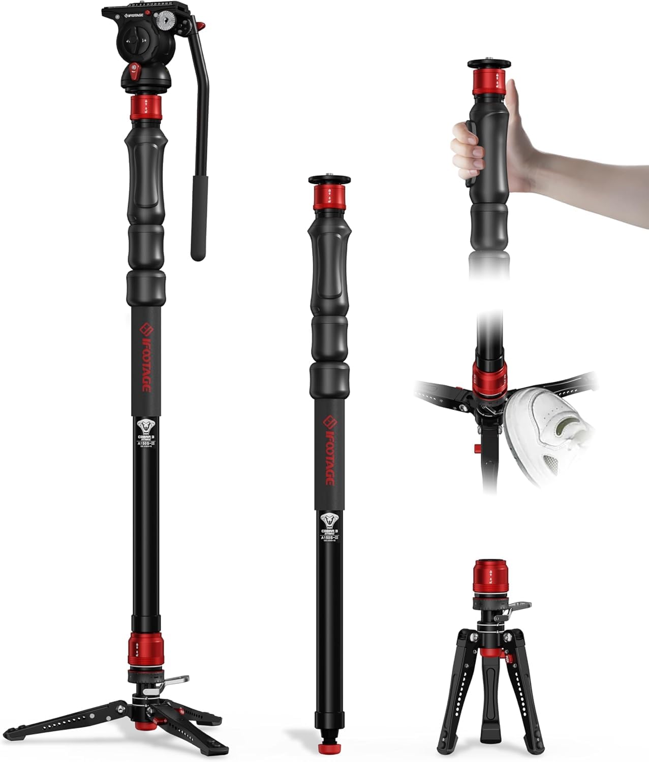Amazon | IFOOTAGE Cobra 3 Strike カメラ一脚 A150S-Ⅲ 取り外し可能 