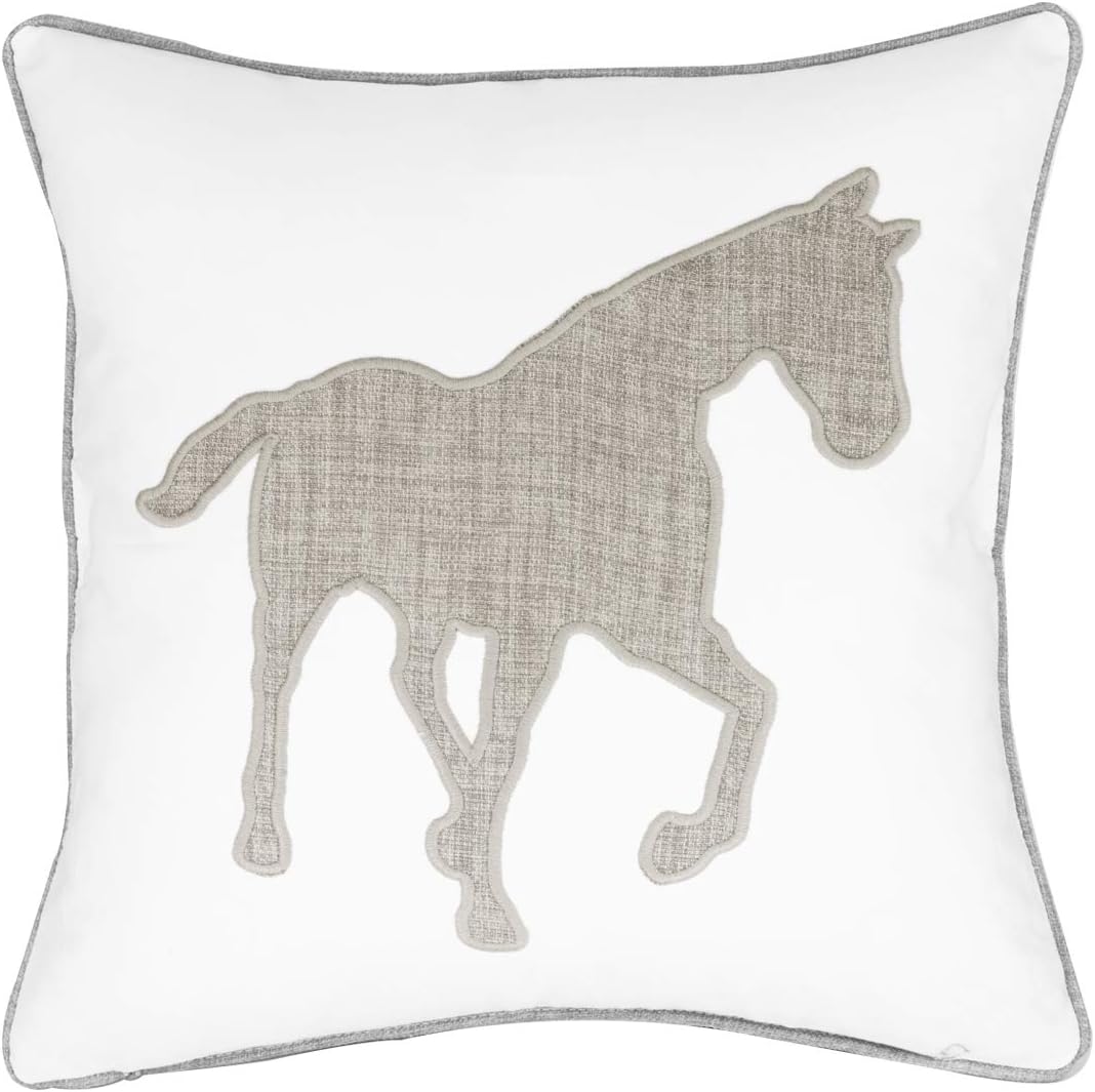 Animal Cotton Throw Pillow Covers Horse Pattren Embroidered 18x18 Inches for Couch Cushions Covers (White) โฆ