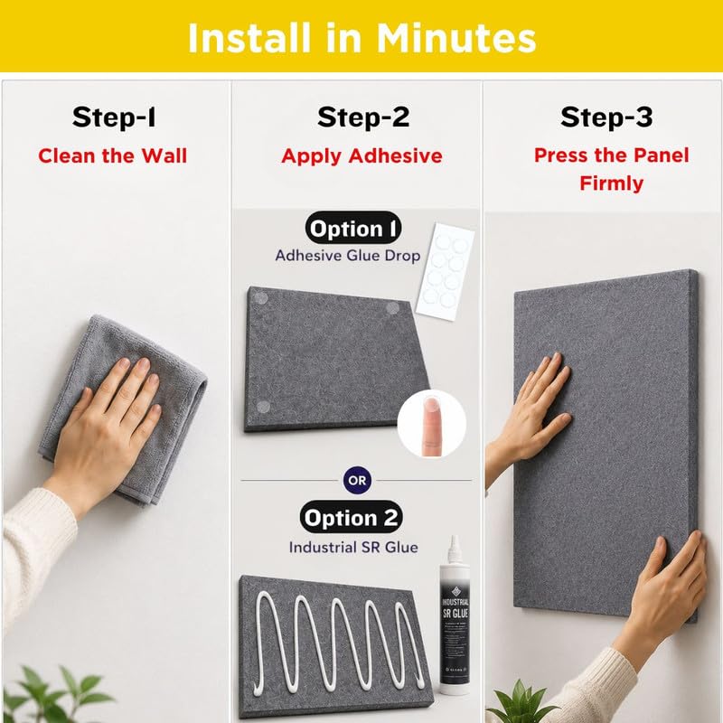 Image of QUIET CANVAS Acoustic Wall Square Pinboard, 1x1ft, Pack6, 50PushPins Yellow