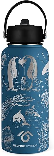 Oceans - Botella de agua con tapa con pajilla, acero inoxidable grabado de 32 onzas, aislada con correa, temática de océano, mar y playa disponible en Yaxa Costa Rica