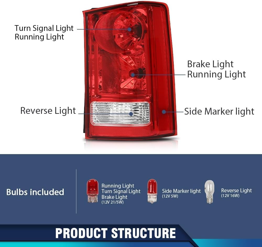 PIT66 Tail Light Compatible with Honda Pilot 4-Door Sport Utility 2009-2015 Rear Brake Lamp Taillight Assembly w/Bulbs & Wiring Harness 33500SZAA02, HO2801174 Red & Clear Lens Right Side