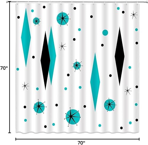 Miniatura 7 de Cortina de ducha de mediados de siglo, moderna abstracta con diamantes atómicos, lunares, retro, de los años 50, decoración geométrica para baño,