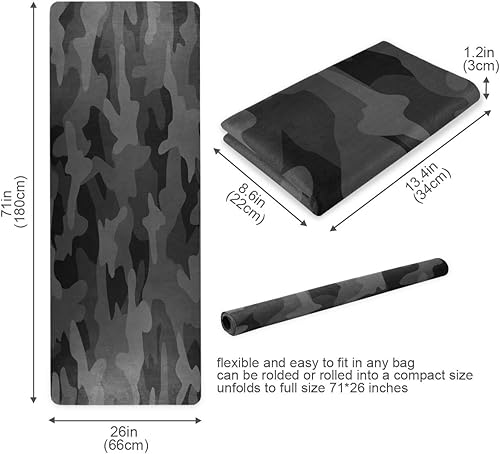Miniatura 5 de Tapete de yoga de color carbón negro y gris camuflado, ecológico, antideslizante, portátil, plegable, para entrenamiento, pilates, hogar, gimnasio,