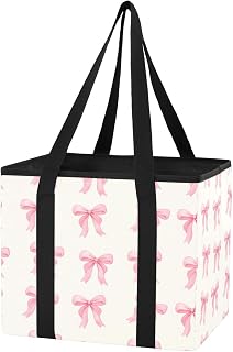 Qilmy Pink Bow Trunk Organizer for Women Men, Waterproof Collapsible Car Organizers and Storage with Reinforced Handles & Removable PE Board for SUV Sedan Truck, Multi-Purpose Storage Tote Bag