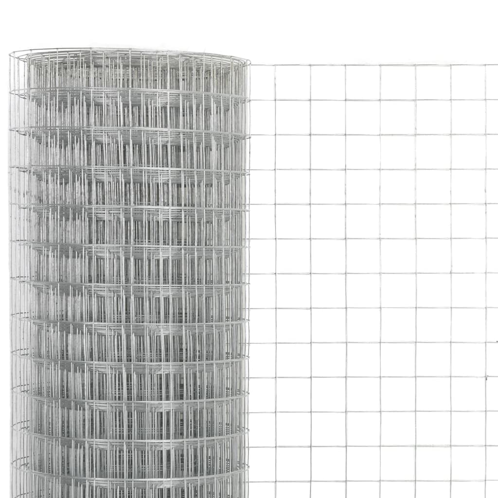 Siatka druciana, stal ocynkowana, srebrna, z kwadratowymi oczkami 25 x 25 mm, odporna na warunki atmosferyczne, ogrodzenie ogrodowe do wolier, wybiegów dla zwierząt, ochrona przed wzrokiem i