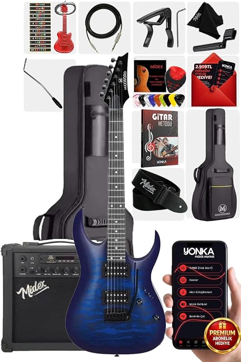 Maxword Grade-25AMP Blue Rosewood High Quality 25W Amplifier Electric Guitar