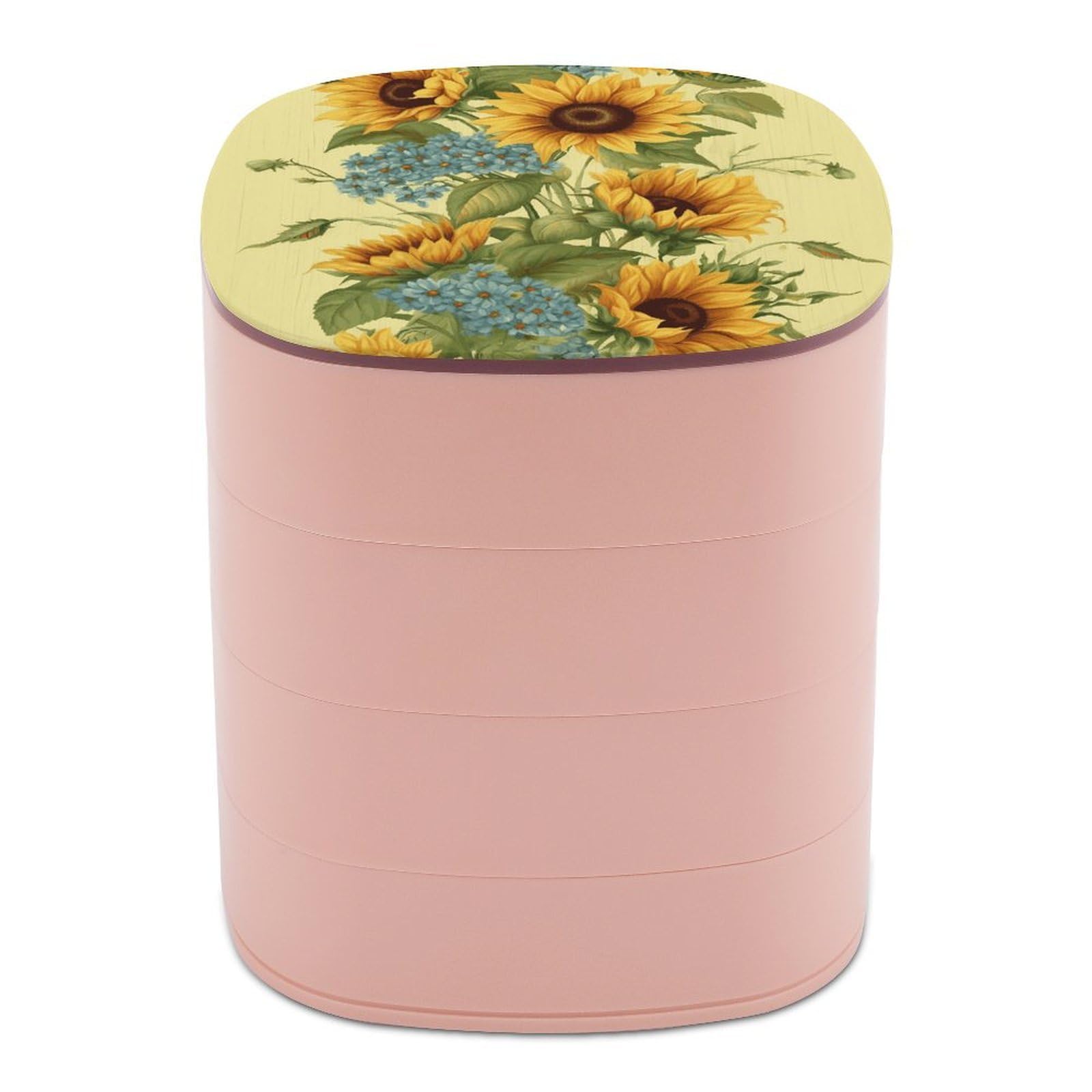 FekiLoot Sunflowers Jewelry Box 4-Layers Rotatable Jewelry Organizer Storage Box with Mirror Cute Travel Jewelry Case Portable Earring Holder Organizer for Ring Necklace Bracelet