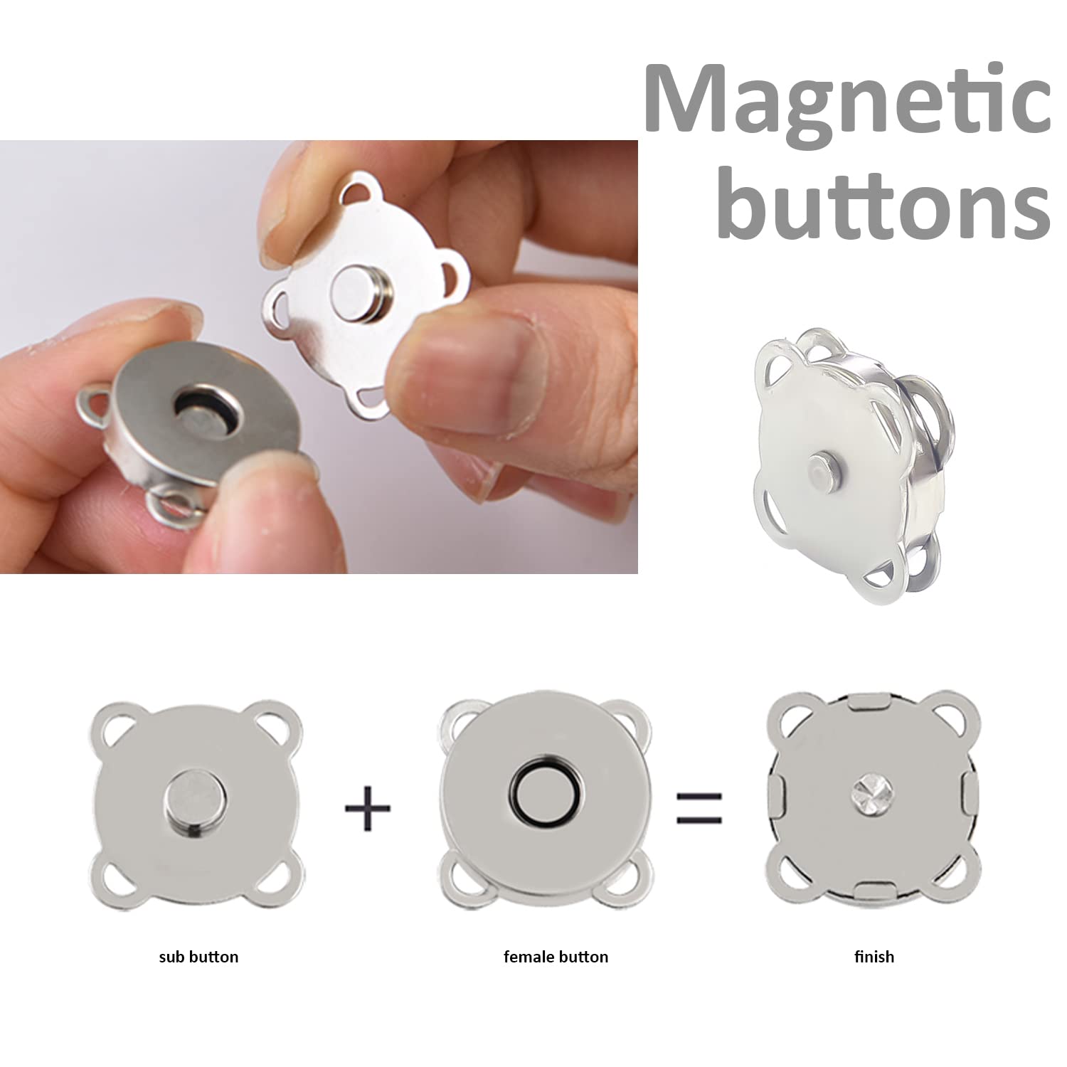 Lot de 16 boutons magnétiques en métal pour vêtements, sacs, bagages, loisirs créatifs