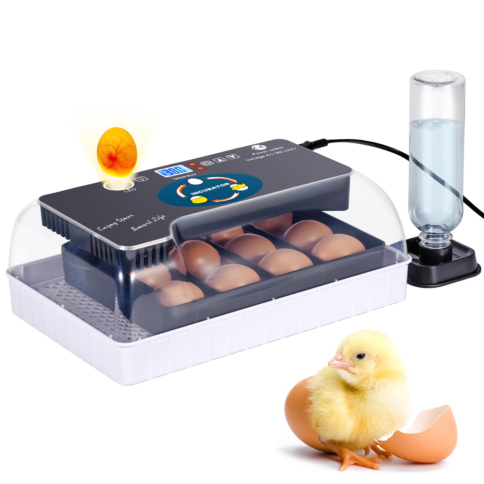 Incubadoras de Huevos Automaticas,Incubadora con Control de Humedad, Incubadora de Laboratorio con Pantalla Digital e IluminacióN LED Para Pollos, Patos, Gansos y Codornices(EU)