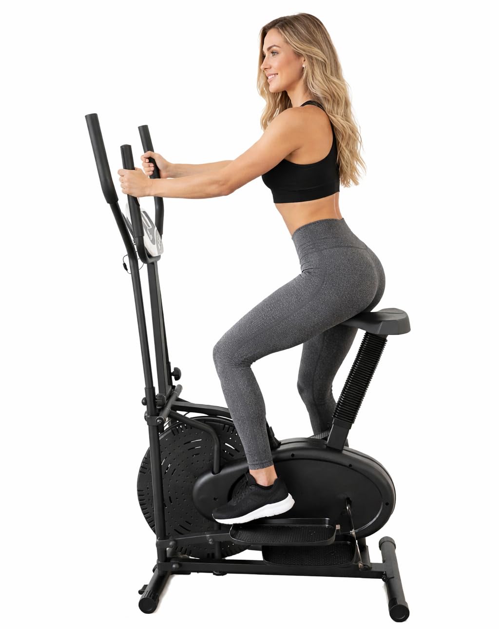 YELLOO - Ellittica Professionale per Casa con Sella Regolabile, si può Utilizzare in Piedi o Seduti come Cyclette, Dotata di Display LCD, Portata Massima 120 KG, Montaggio Facile (ORB2600S)