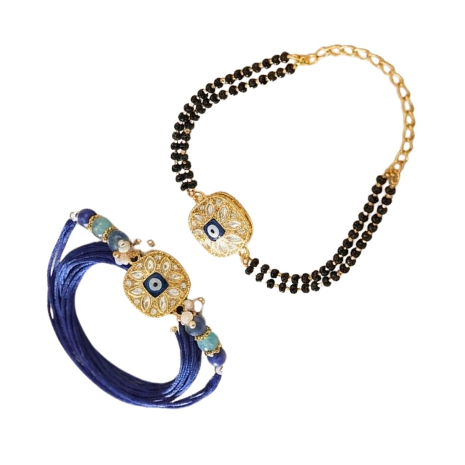 Decorative Evil Eye Rakhi with Matching Adjustable Bracelet for Brother Keepsake Gift Set-image-27