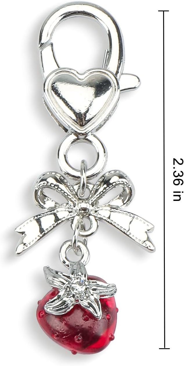 Strawberry Keychain,Cute Keychain with Bow,Strawberry Bag Charm for Keys Purse Handbag,Y2K Gift for Women Friends - Image 2