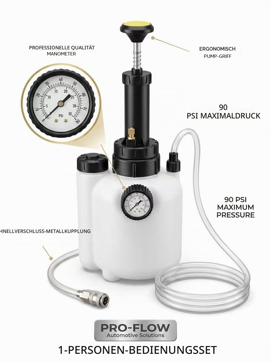 DHA Bremsenentlüftungsgerät 3L Bremsflüssigkeitswechselgerät Auto Bremsenentlüfter Druckluft Set mit 1 Liter Absaugbehälter E20 Adapter und Universal Bremsentlüftungsadapter