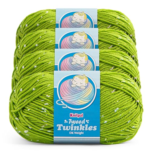 Image of Tweed Twinkles Soft Baby Yarn for Crocheting, 4-Pack (696Yds / 400G), Free Patterns - Acrylic Baby Blanket Knitting Yarn with Flecks - Size 3 DK Light Worsted Weight - Kiwi Green