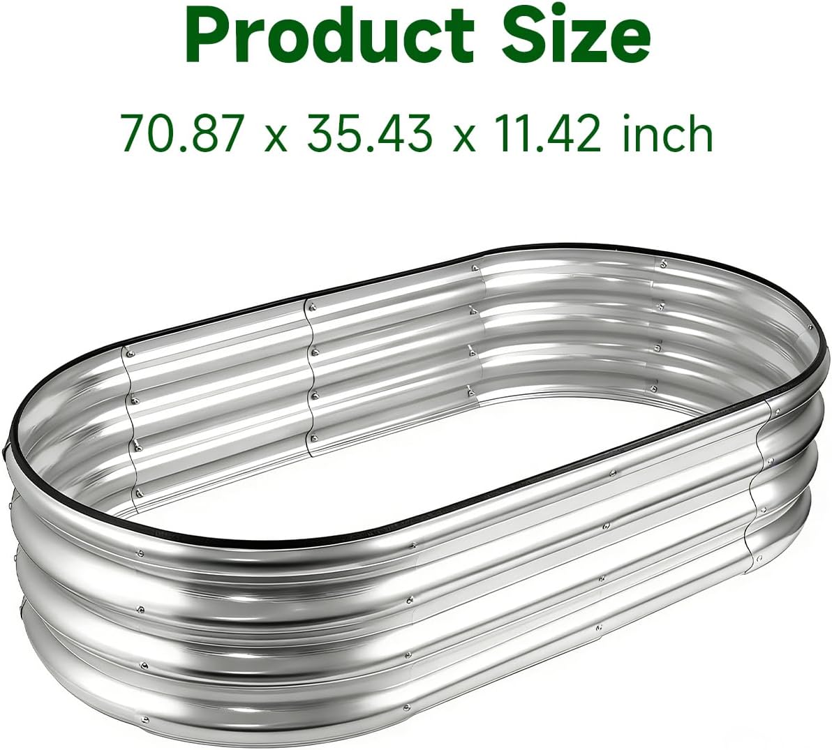 Large Galvanized Raised Garden Bed, Heavy Duty Oval Metal Planter Box for Outdoors, Rust-Resistant Outdoor Planting Pot for Backyard Vegetables & Flowers, Silver (1, 70.87 x 35.43 x 11.42 inch)