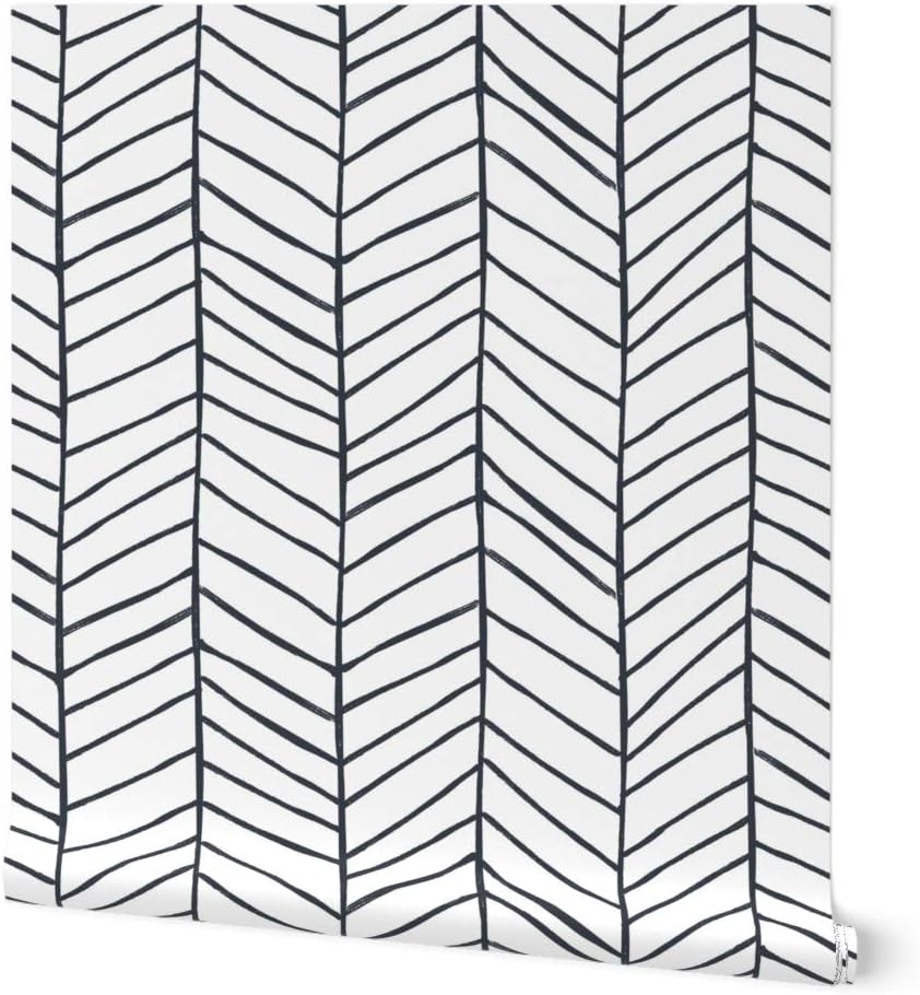 Removable Wallpaper 6ft x 2ft - Herringbone, Black and White, Feather, Chevron, Geometric, Large Scale Custom Pre-Pasted Wallpaper by Spoonflower