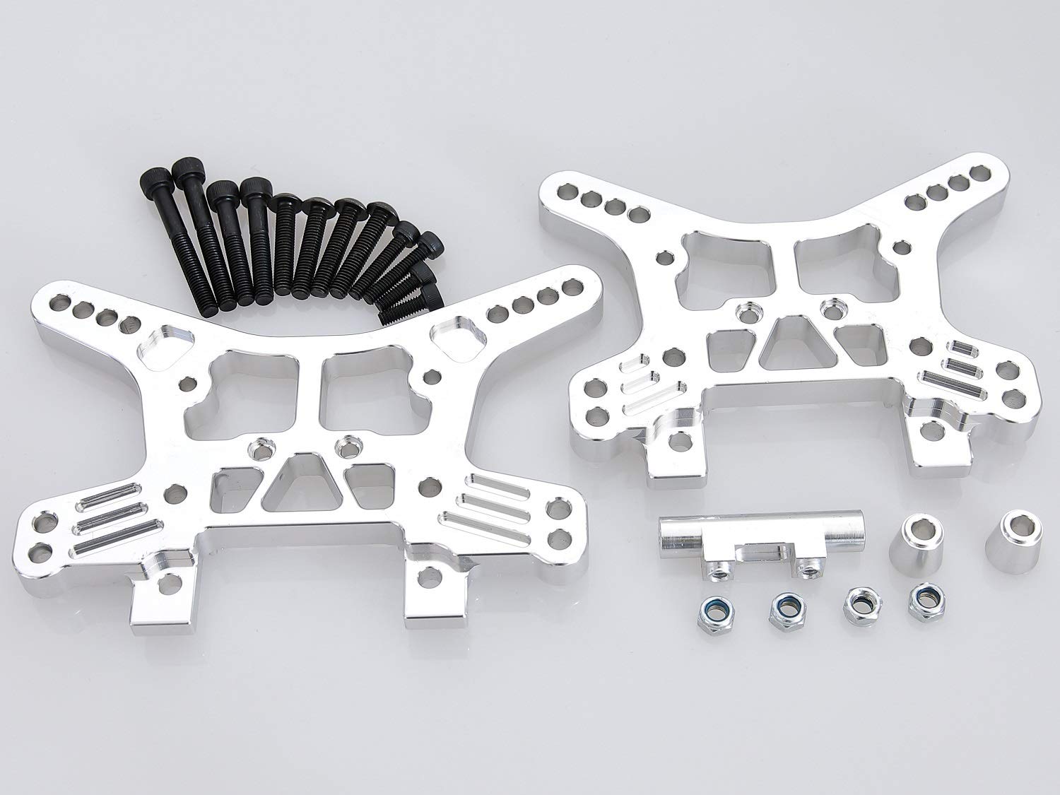 GTBracing CNC Aluminum Damper Bridge Front + Rear Shock Tower for LOSI DBXL DBXL-E MTXL (Front +Rear, Silver)