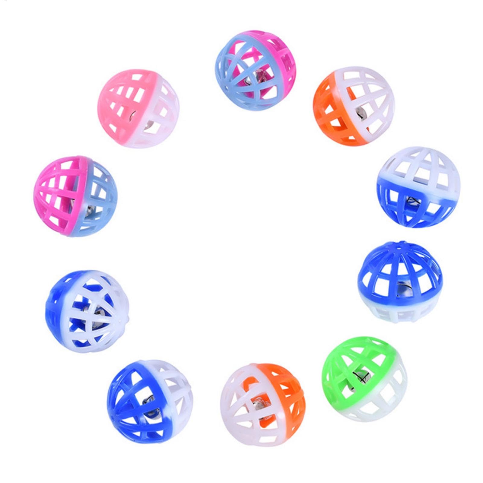 Pet Play Ball Toy Set - 10 Pcs Cat Toy Bell Balls | Cat Chase Rattle Ball | Colorful Pet Ball Jingle Toy Bells | Multicolor Pet Cage Ball | Interactive Play Toys for Cats, Birds, Hamsters, Dogs