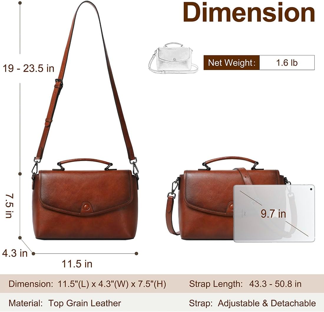 COOLCY Genuine Leather Crossbody Purses Bags for Women Top Handle Satchel Handbags Flap Shoulder Bag