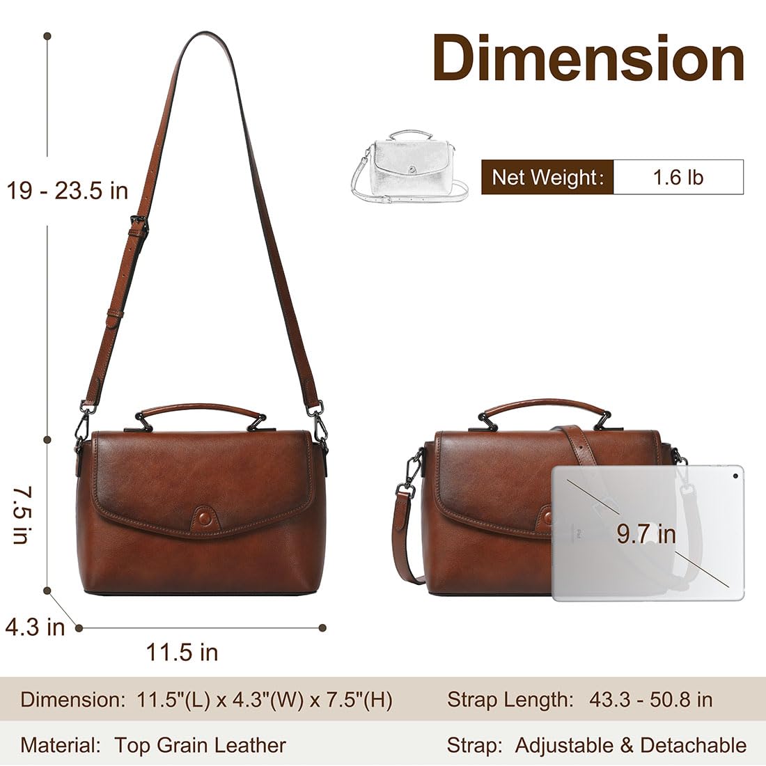 COOLCY Bolsos cruzados de piel auténtica para mujer, con asa superior, bolso de hombro con solapa