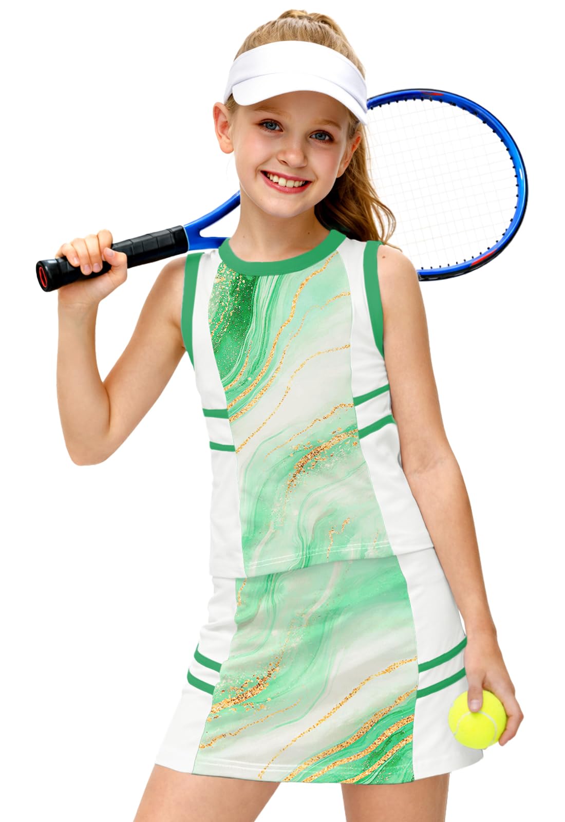 AOBUTE Girls Tennis Golf Outfit Tank Top and Skirt with Shorts Set 4-12 Years