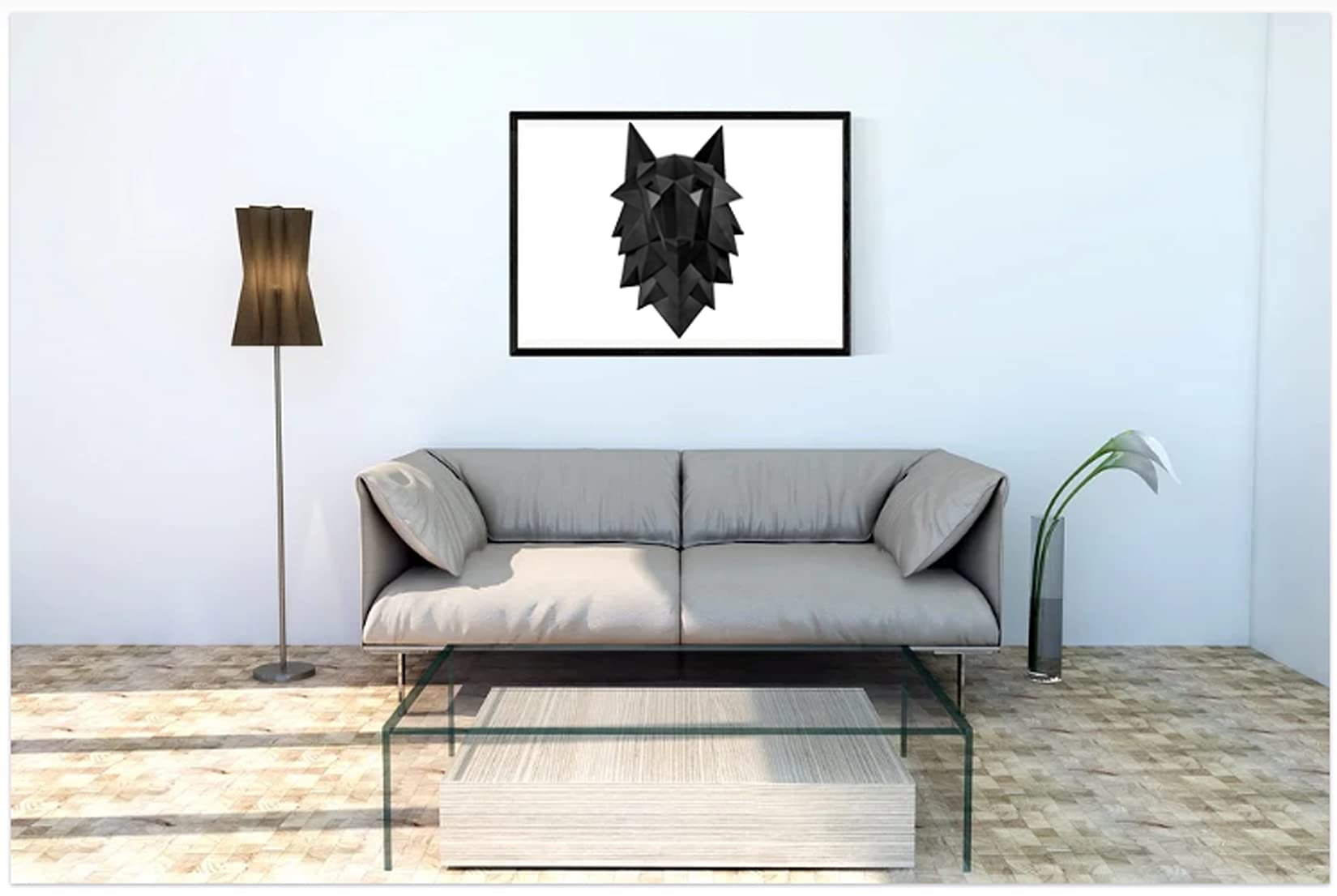 3D Wolfskopf Statue - skulptur deko -Abstrakte Skulptur -Moderne Minimalistische Harz Kunst -für Wanddekoration,Wohnzimmer, Bar, Cafe, Dekoration,Schwarz