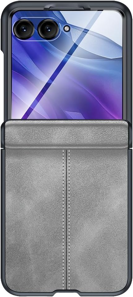 Fold Phone case for Motorola Razr 50Ultra with Built-in Screen Protector,for Razr 50 Shockproof Hinge Protective Slim Thin Hard Cover Leather Matte Case (Gray,Razr 50 Ultra)
