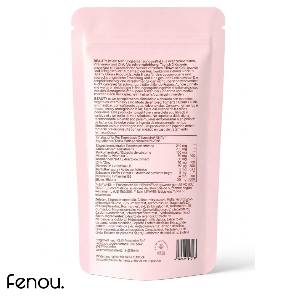 Fenou Beauty x Cycle - Nahrungsergänzungsmittel für Frauen - Pflanzliches Supplement bei Hautunreinheiten, Hormoneller Akne & Haarausfall - 60 Kapseln