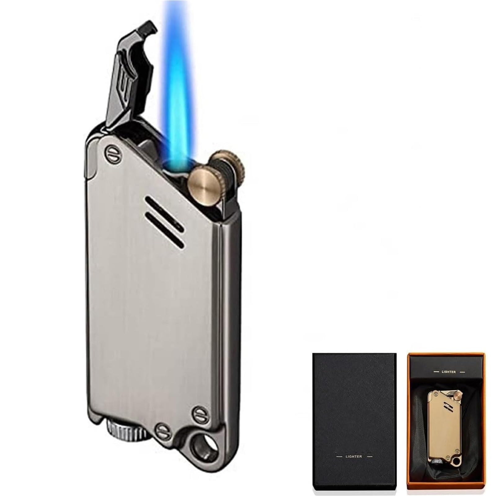 Encendedor de metal con llama azul ajustable y recargable de gran durabilidad