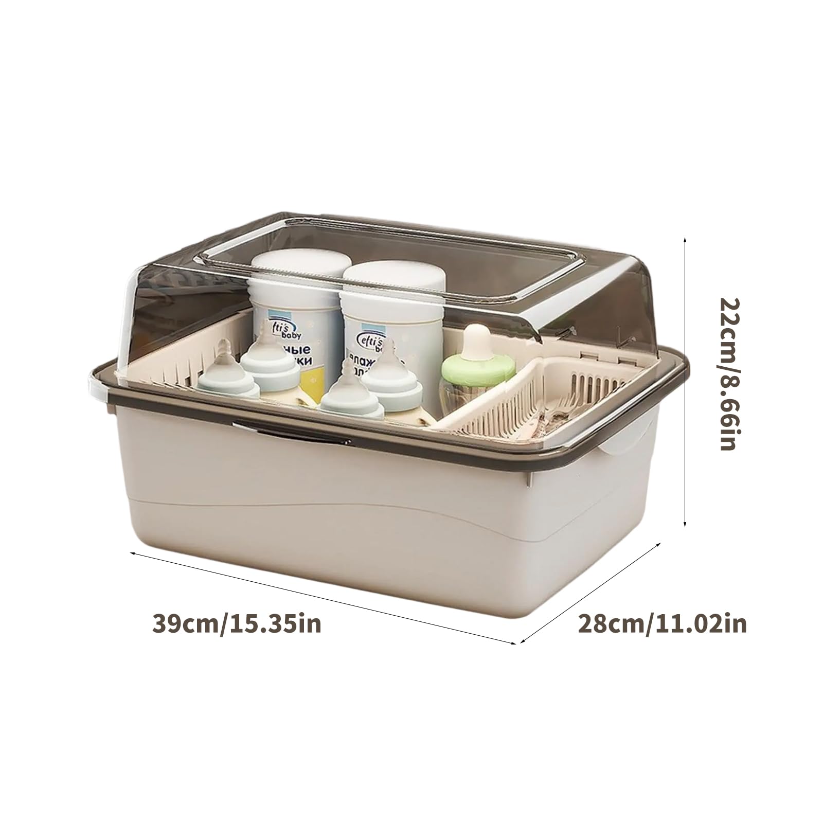 Caja de almacenamiento para biberones con estante de secado y cubiertas transparentes, organizadores de biberones portátiles