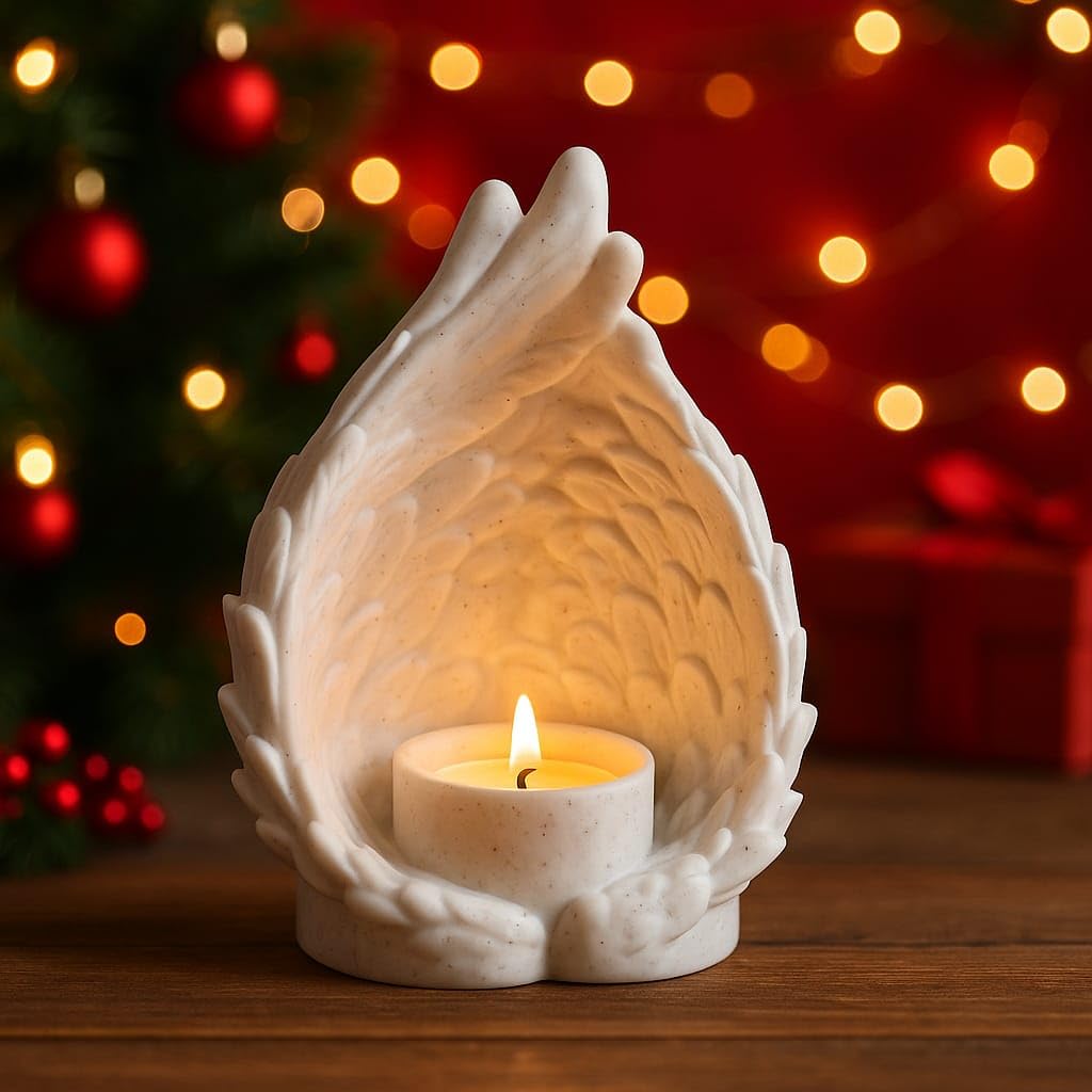 Angel Tea Light Candle Holder for Home Decor | Divine Angel Wing Festive Tea Light | Eco Friendly Mini Table Top Decorative Showpiece | Tea Light Included (MARLBE White)-image-34