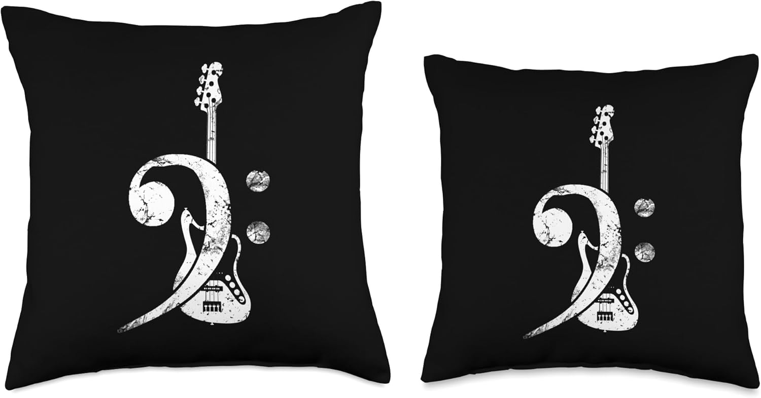 Music Instrument Bass Clef Bass Guitar Throw Pillow