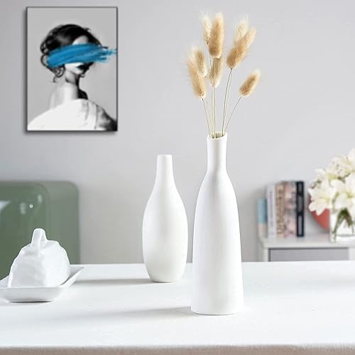 Miniatura 6 de Juego de 2 jarrones de cerámica, pequeños jarrones de flores, jarrones de superficie mate esmerilados blancos para decoración rústica del hogar