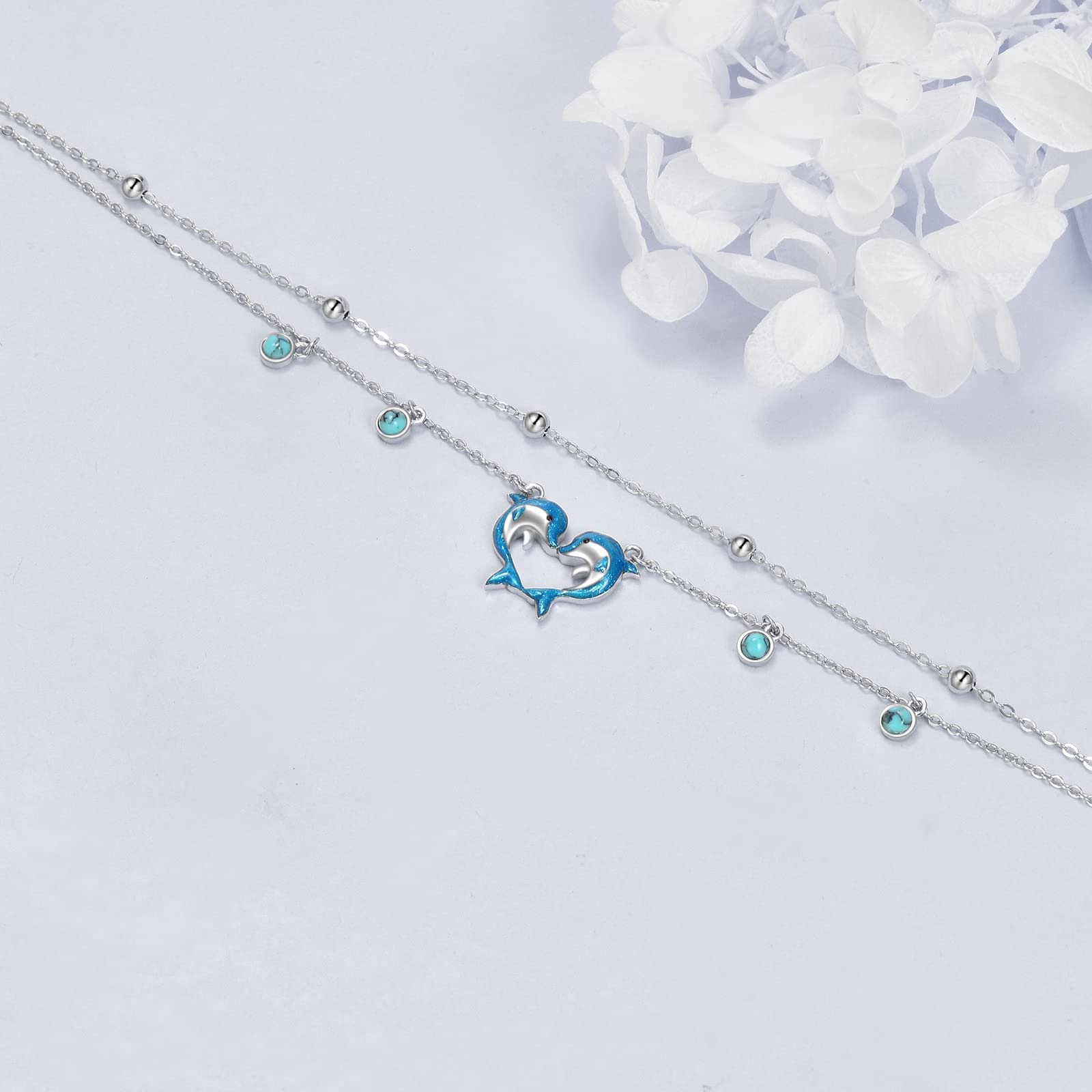 Frauen Fußketten 925 Sterling Silber Türkis Delphine Fußkettchen Geburtstagsgeschenke für Frauen