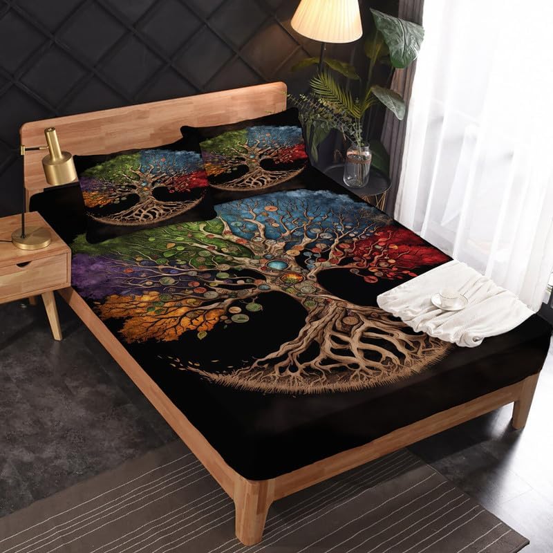 Miniatura 2 de Juego de sábanas de tamaño King, sábanas de microfibra y fundas de almohada de 4 piezas, juego de sábanas con patrones coloridos, sábana bajera