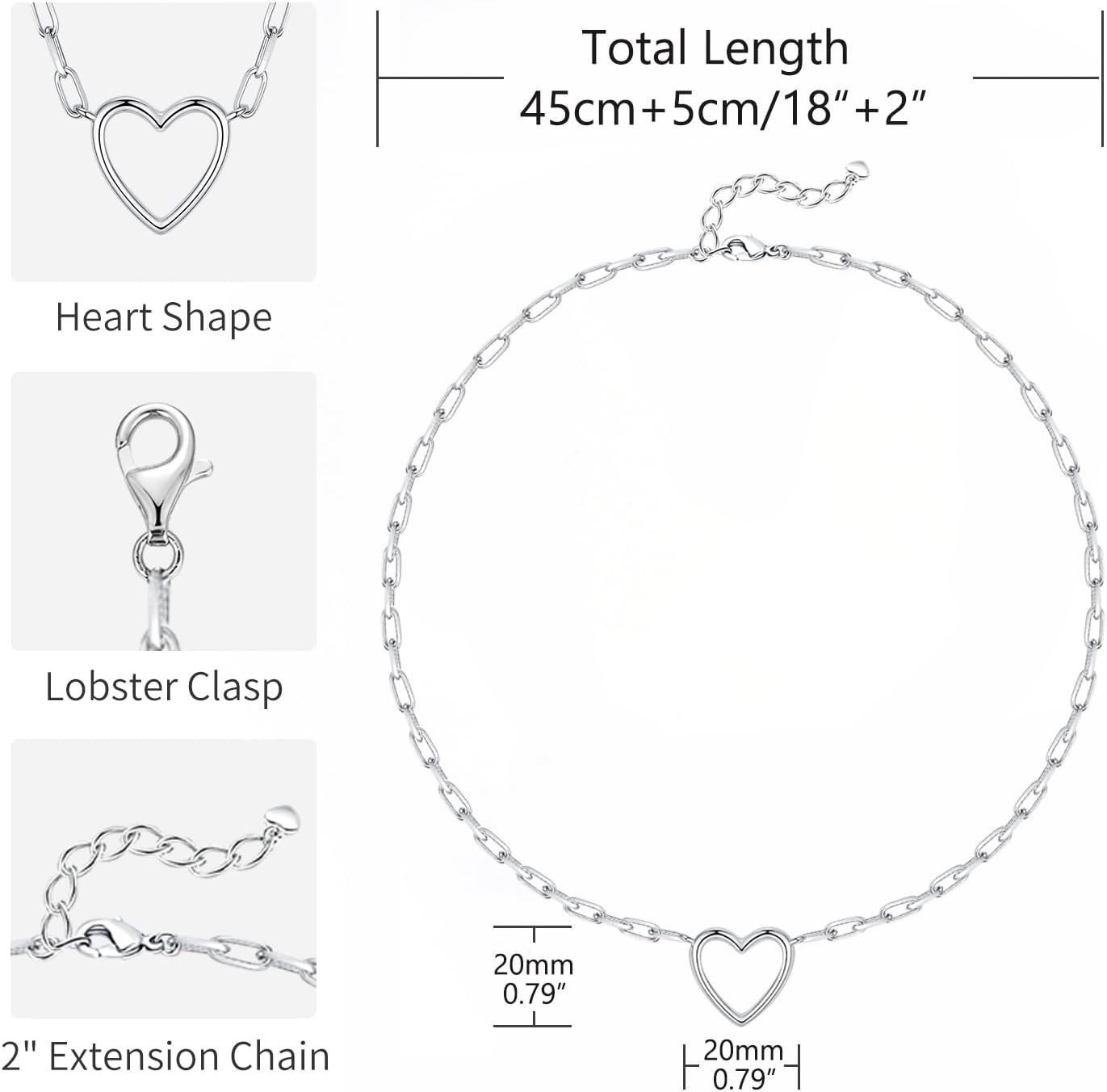 Love Open Heart Necklace for Women White Gold Plated Heart Pendant Chain Paperclip Necklace Layering Necklaces for Women Thanksgiving Christmas Valentines Jewelry Gifts - Image 6