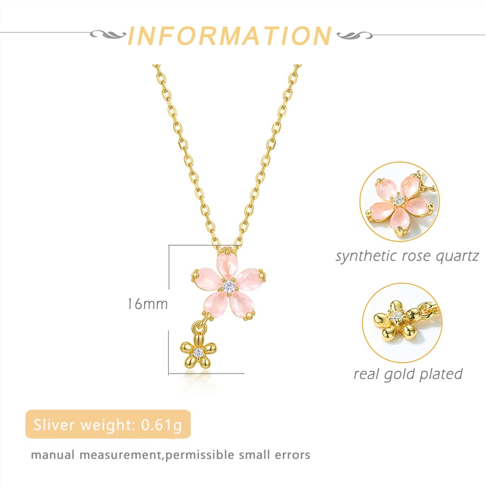 Collares Colgante de Plata de Ley 925 para mujer, joyería de flor de circón de cuarzo rosa sintético, collar elegante exquisito para mujer