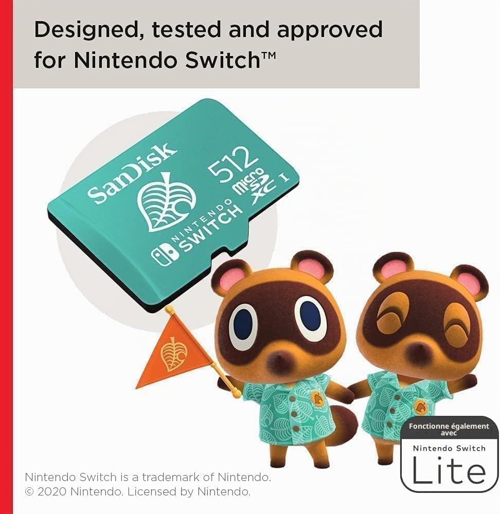SanDisk - Carte mémoire microSDXC UHS-I 512 Go Edition Animal Crossing Leaf pour Nintendo Switch, Switch Lite et Switch