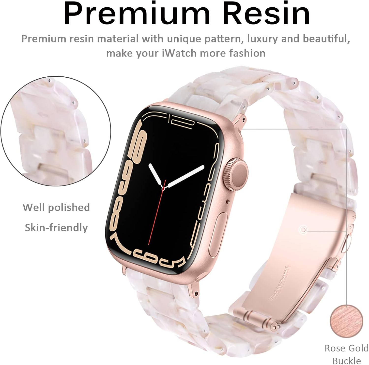 🔥 Flash Sale Miimall Compatible Apple Watch 38mm 40mm 41mm Resin Band Women Men Bracelet Stainless Steel Buckle Band Strap for Apple Watch SE Series 7 6 5 4 3 2 1 38mm 40mm 41mm(Flower Pink)