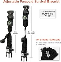 Vista 23 de Brazalete de paracord de supervivencia 20 en 1, kit de equipo ajustable con luz LED SOS, arrancador de fuego, brújula más grande, silbato
