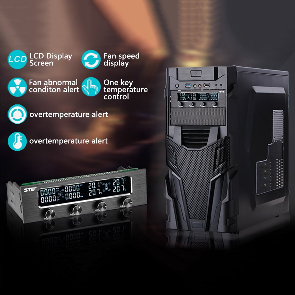 Grborn STW Multifunzione PC CPU 4 canali Ventilatore regolatore di velocità regolatore LCD Raffreddamento Pannello Frontale