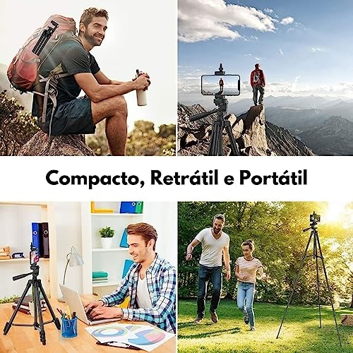 Tripé Profissional Preto Com Rotação 360 Universal Para Câmera E Celular 1,20 PREMIUM ONYK (PRETO)