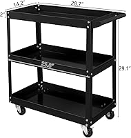 Vista 8 de TUFFIOM Carrito de herramientas rodante de 3 niveles, capacidad de 330 libras, con mango ergonómico, negro