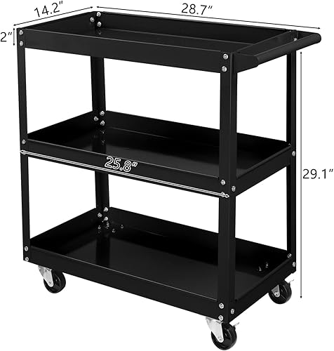 Miniatura 8 de TUFFIOM Carrito de herramientas rodante de 3 niveles, capacidad de 330 libras, con mango ergonómico, negro
