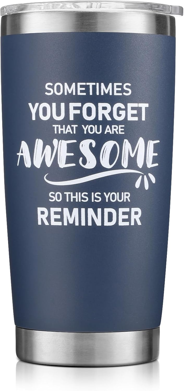 NOWWISH 20oz Navy Blue Tumbler, Sometimes You Forget You’re Awesome Inspirational Stainless Steel Cup, Stocking Stuffer for Men, Ideal Christmas Birthday Gift for Him Husband Boyfriend