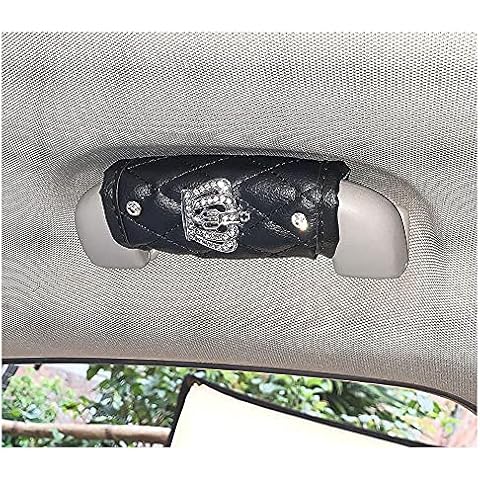 HappyERA Leather Auto Car Door Grab Handle Cover with Bling Rhinestone Crown Decor, Car Seat Grip Handle Protector, Crystal Diamond Car Interior Accessories Cover